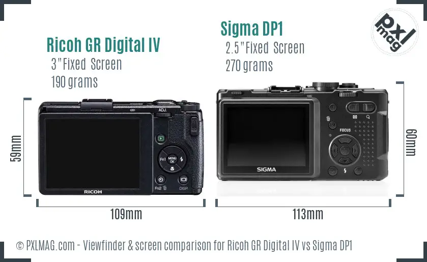 Ricoh GR Digital IV vs Sigma DP1 Screen and Viewfinder comparison