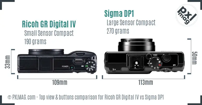 Ricoh GR Digital IV vs Sigma DP1 top view buttons comparison