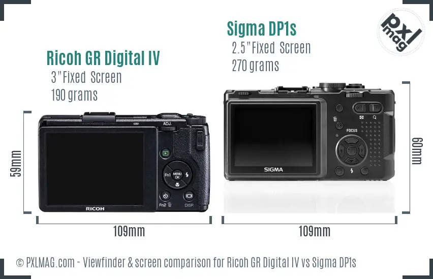 Ricoh GR Digital IV vs Sigma DP1s Screen and Viewfinder comparison