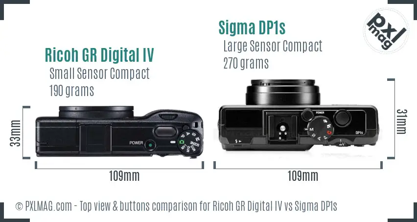 Ricoh GR Digital IV vs Sigma DP1s top view buttons comparison
