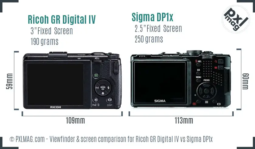 Ricoh GR Digital IV vs Sigma DP1x Screen and Viewfinder comparison