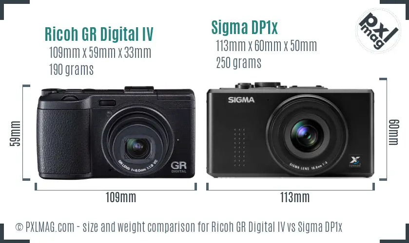 Ricoh GR Digital IV vs Sigma DP1x size comparison