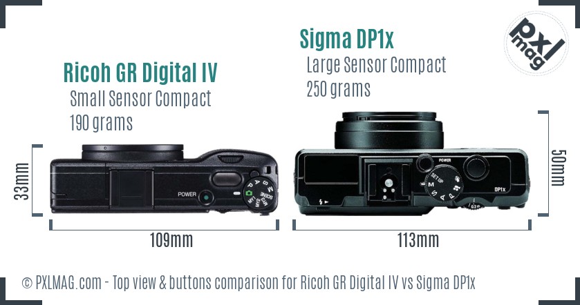 Ricoh GR Digital IV vs Sigma DP1x top view buttons comparison