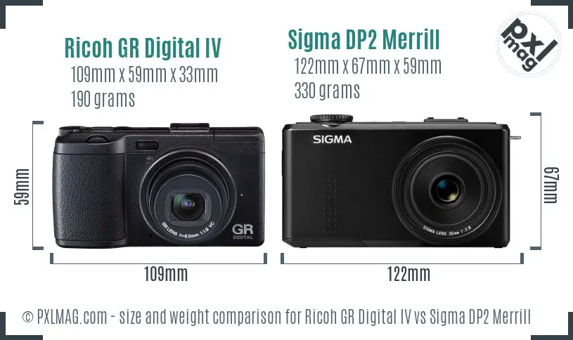 Ricoh GR Digital IV vs Sigma DP2 Merrill size comparison