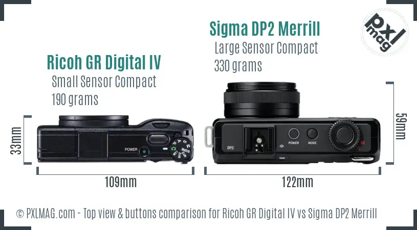 Ricoh GR Digital IV vs Sigma DP2 Merrill top view buttons comparison