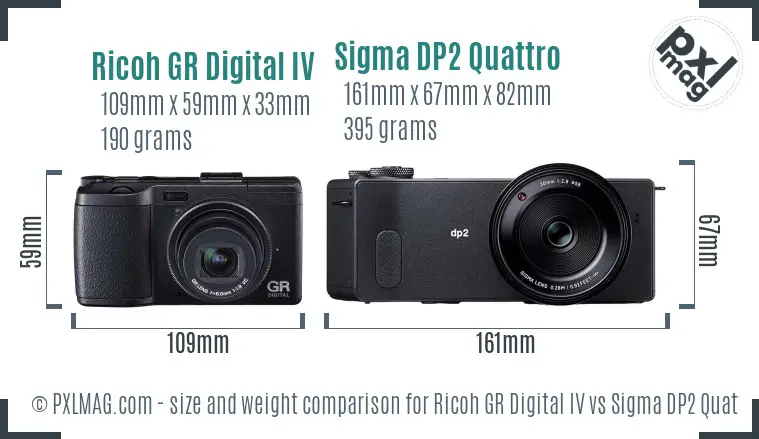 Ricoh GR Digital IV vs Sigma DP2 Quattro size comparison
