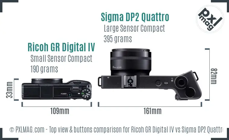 Ricoh GR Digital IV vs Sigma DP2 Quattro top view buttons comparison