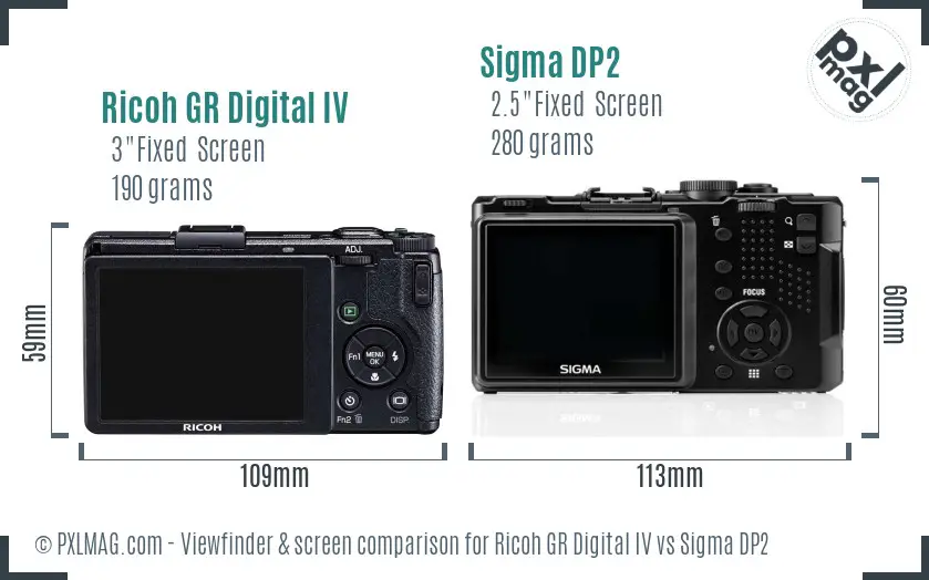 Ricoh GR Digital IV vs Sigma DP2 Screen and Viewfinder comparison