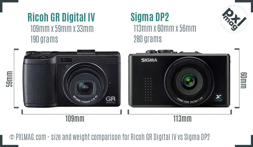 Ricoh GR Digital IV vs Sigma DP2 size comparison