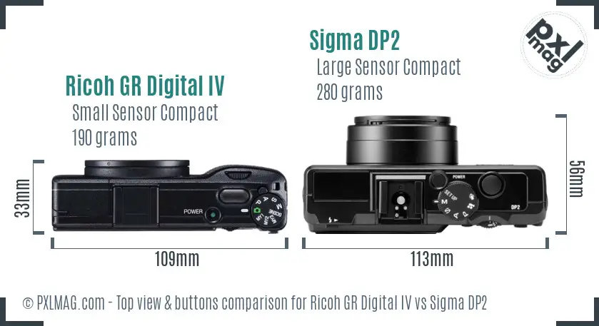 Ricoh GR Digital IV vs Sigma DP2 top view buttons comparison
