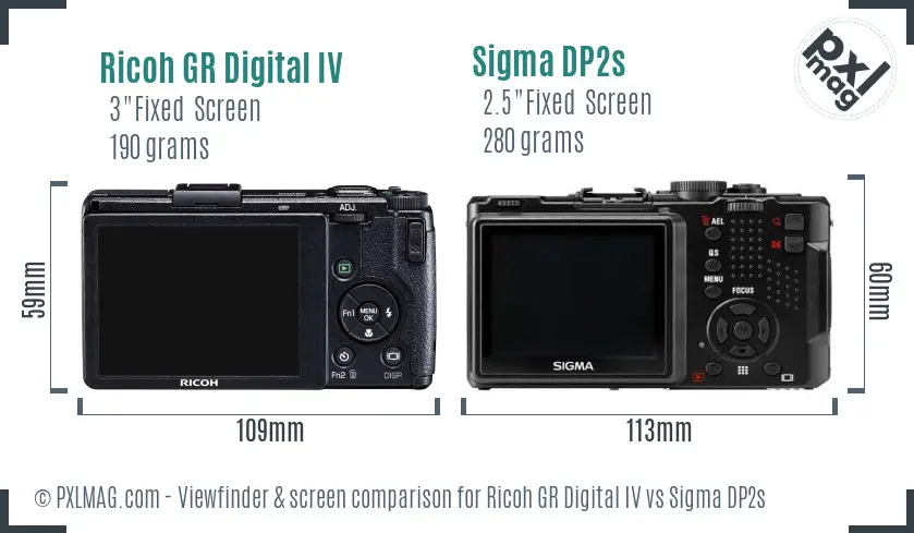 Ricoh GR Digital IV vs Sigma DP2s Screen and Viewfinder comparison