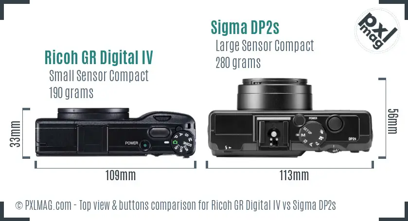Ricoh GR Digital IV vs Sigma DP2s top view buttons comparison