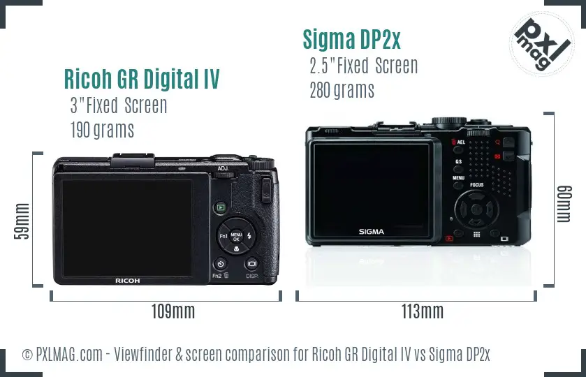 Ricoh GR Digital IV vs Sigma DP2x Screen and Viewfinder comparison