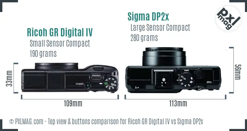 Ricoh GR Digital IV vs Sigma DP2x top view buttons comparison