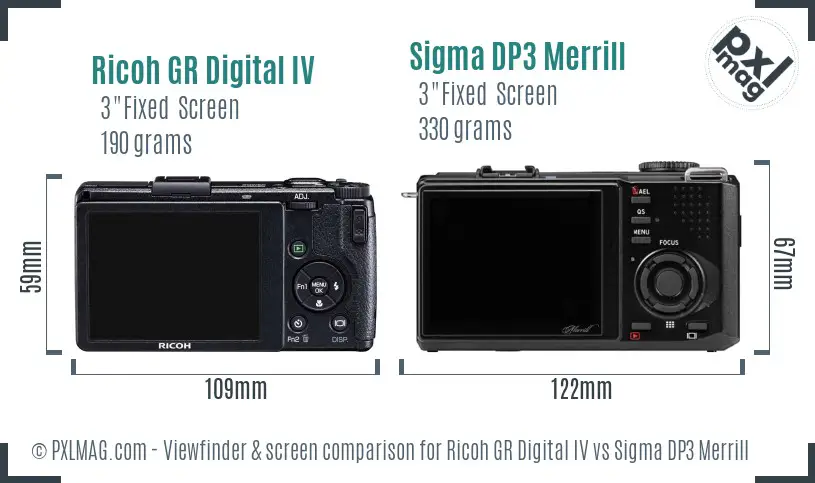 Ricoh GR Digital IV vs Sigma DP3 Merrill Screen and Viewfinder comparison