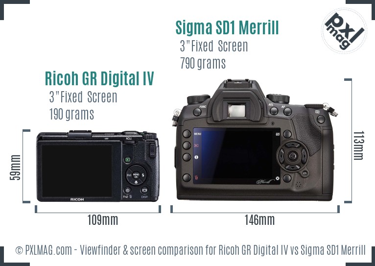 Ricoh GR Digital IV vs Sigma SD1 Merrill Screen and Viewfinder comparison