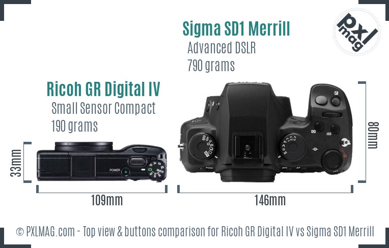 Ricoh GR Digital IV vs Sigma SD1 Merrill top view buttons comparison