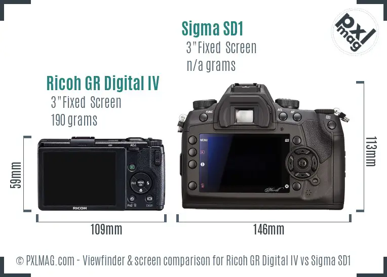 Ricoh GR Digital IV vs Sigma SD1 Screen and Viewfinder comparison