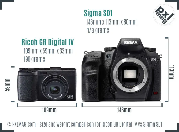 Ricoh GR Digital IV vs Sigma SD1 size comparison