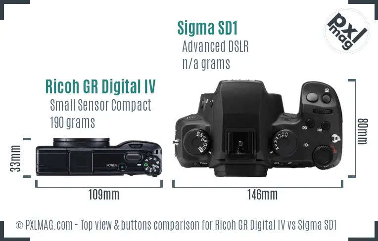 Ricoh GR Digital IV vs Sigma SD1 top view buttons comparison