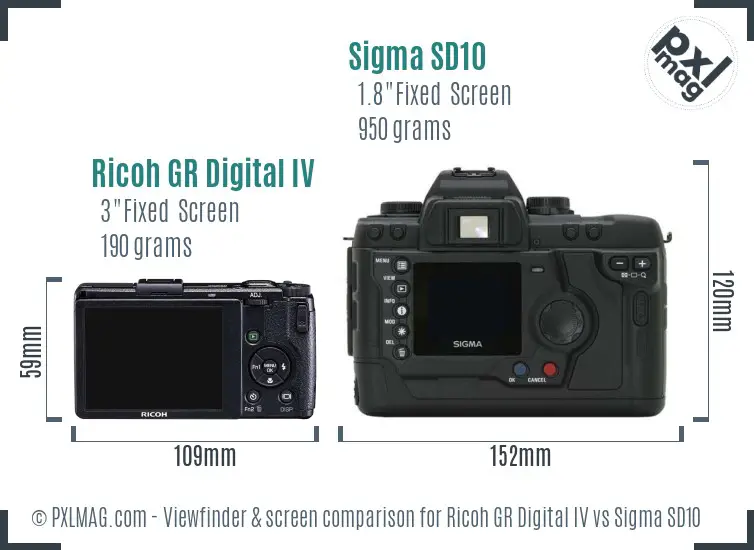 Ricoh GR Digital IV vs Sigma SD10 Screen and Viewfinder comparison