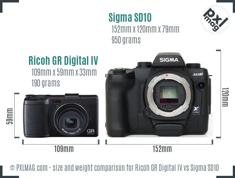 Ricoh GR Digital IV vs Sigma SD10 size comparison