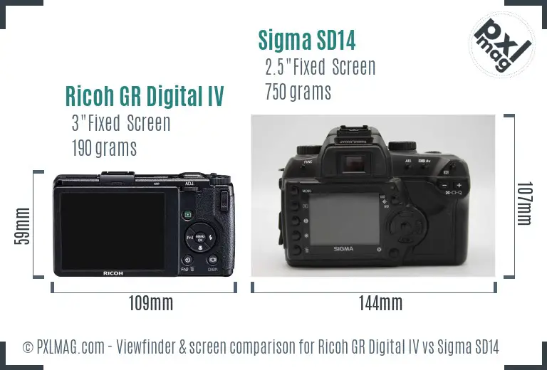 Ricoh GR Digital IV vs Sigma SD14 Screen and Viewfinder comparison
