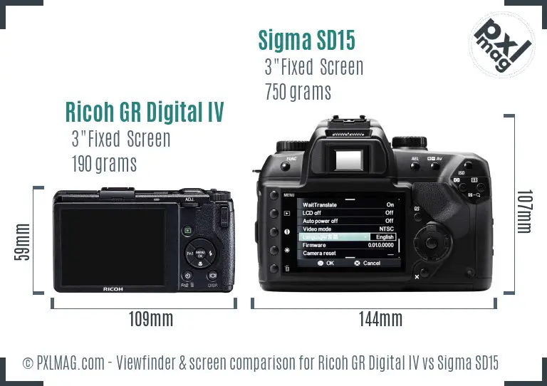 Ricoh GR Digital IV vs Sigma SD15 Screen and Viewfinder comparison