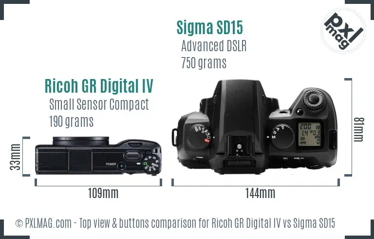 Ricoh GR Digital IV vs Sigma SD15 top view buttons comparison