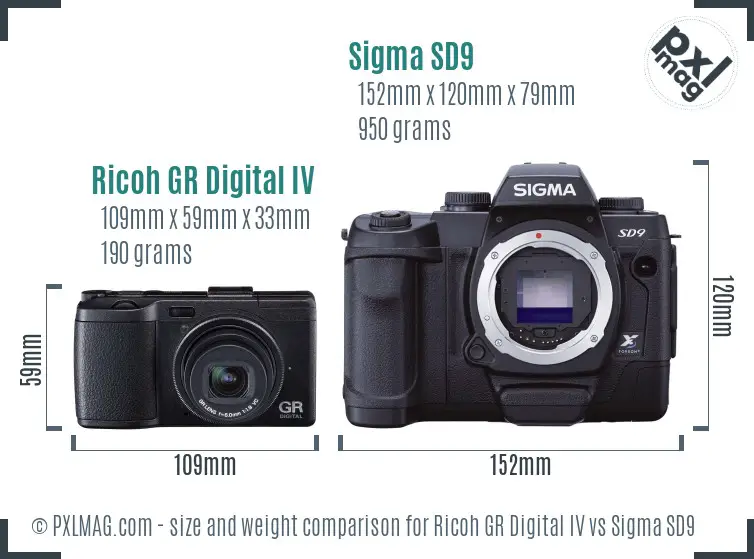 Ricoh GR Digital IV vs Sigma SD9 size comparison