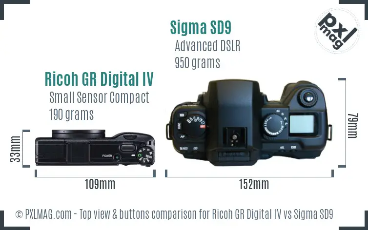 Ricoh GR Digital IV vs Sigma SD9 top view buttons comparison