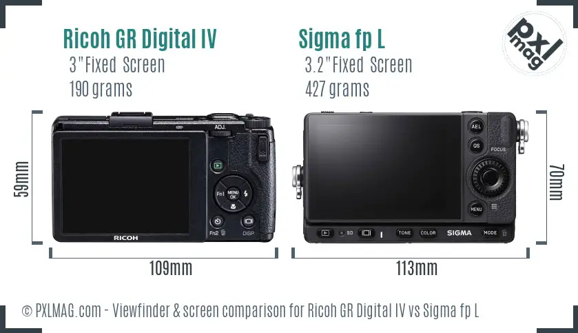 Ricoh GR Digital IV vs Sigma fp L Screen and Viewfinder comparison