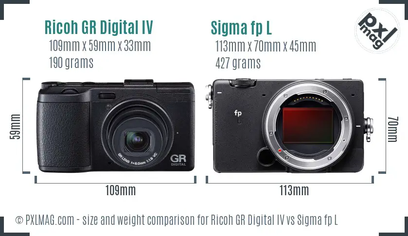 Ricoh GR Digital IV vs Sigma fp L size comparison
