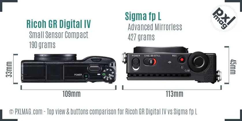 Ricoh GR Digital IV vs Sigma fp L top view buttons comparison