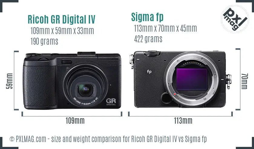 Ricoh GR Digital IV vs Sigma fp size comparison