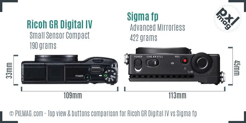 Ricoh GR Digital IV vs Sigma fp top view buttons comparison