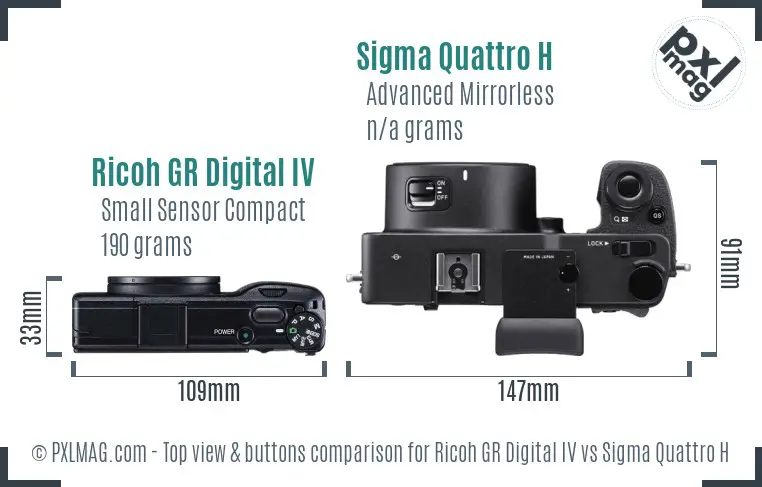 Ricoh GR Digital IV vs Sigma Quattro H top view buttons comparison