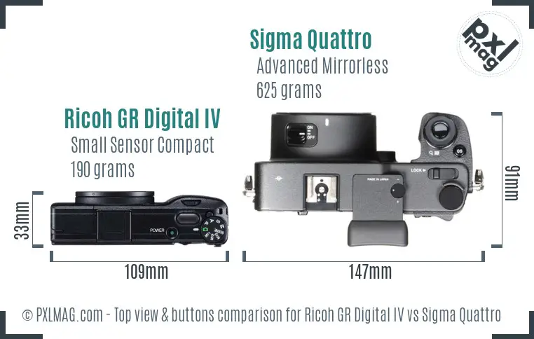 Ricoh GR Digital IV vs Sigma Quattro top view buttons comparison