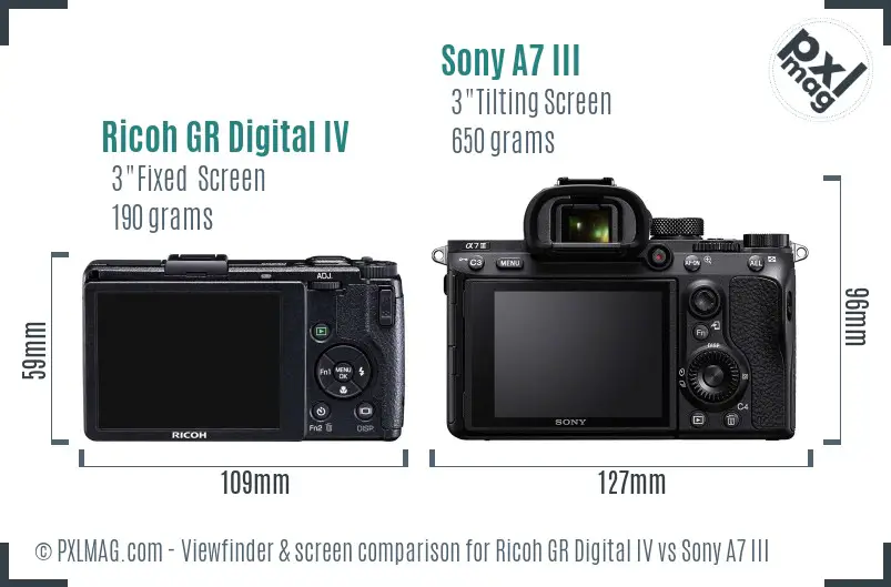 Ricoh GR Digital IV vs Sony A7 III Screen and Viewfinder comparison