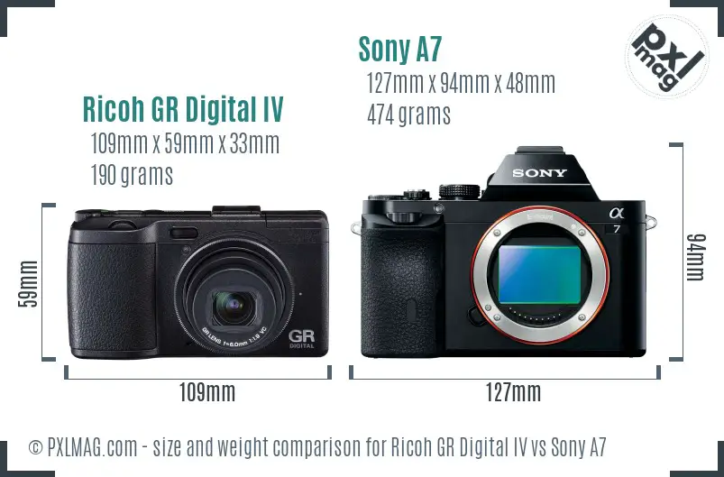 Ricoh GR Digital IV vs Sony A7 size comparison