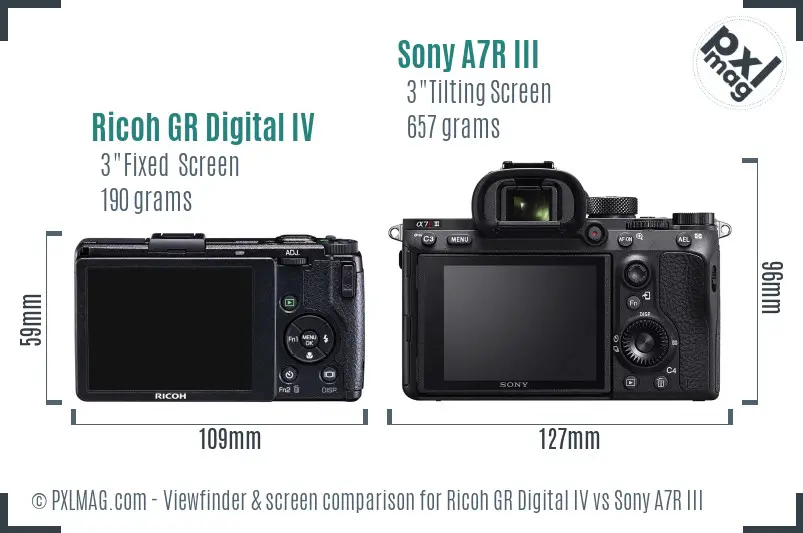 Ricoh GR Digital IV vs Sony A7R III Screen and Viewfinder comparison