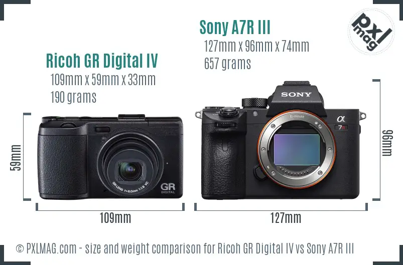 Ricoh GR Digital IV vs Sony A7R III size comparison