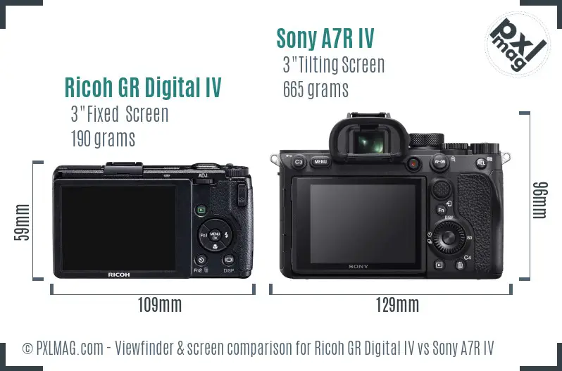 Ricoh GR Digital IV vs Sony A7R IV Screen and Viewfinder comparison