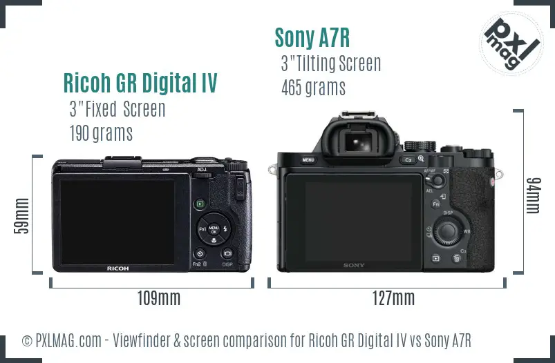 Ricoh GR Digital IV vs Sony A7R Screen and Viewfinder comparison