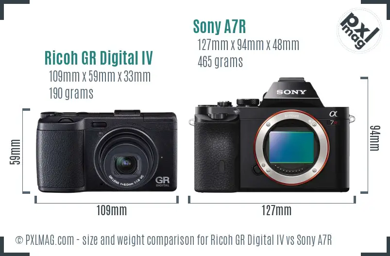 Ricoh GR Digital IV vs Sony A7R size comparison