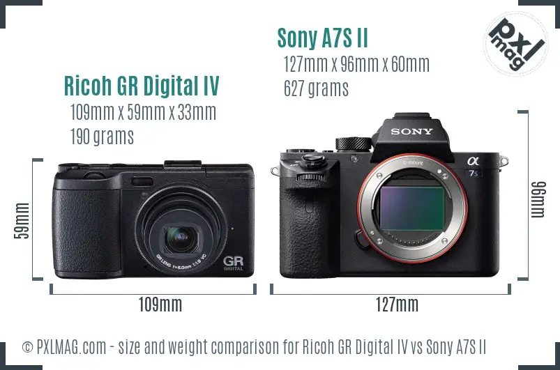 Ricoh GR Digital IV vs Sony A7S II size comparison