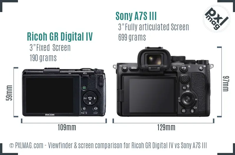 Ricoh GR Digital IV vs Sony A7S III Screen and Viewfinder comparison