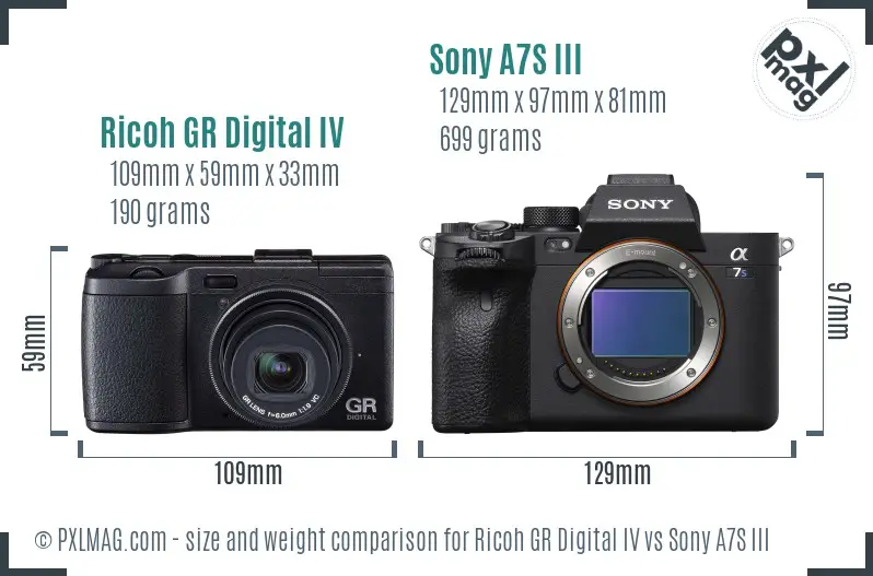 Ricoh GR Digital IV vs Sony A7S III size comparison