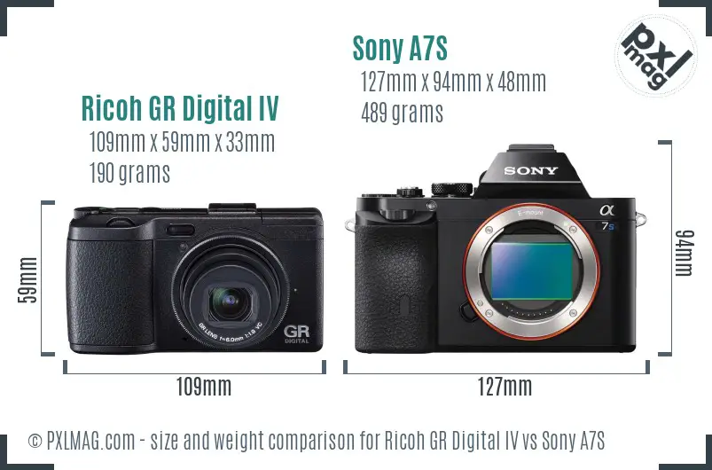 Ricoh GR Digital IV vs Sony A7S size comparison