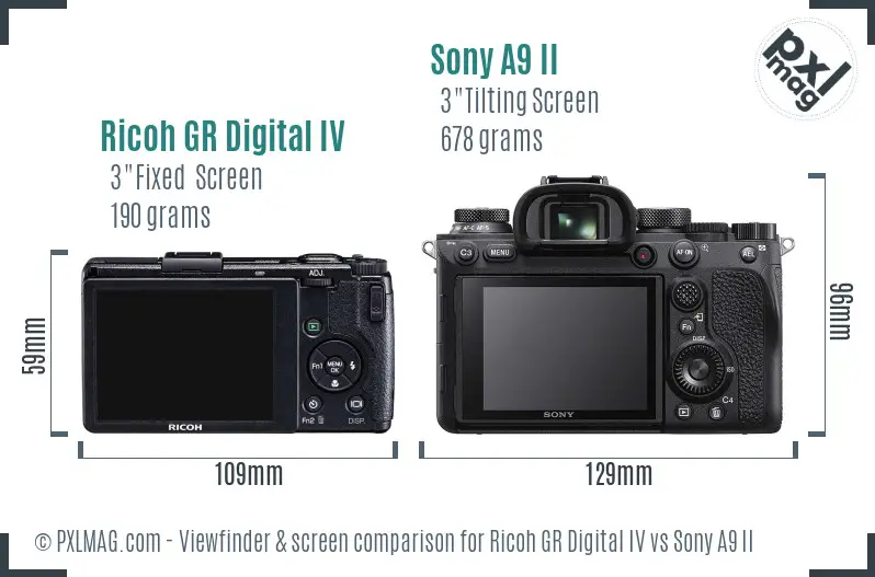 Ricoh GR Digital IV vs Sony A9 II Screen and Viewfinder comparison